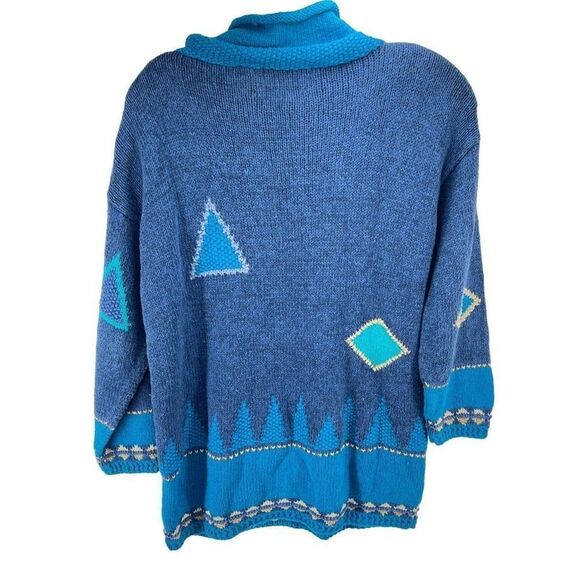 Segrets Womens Vintage 1980’s Sweater Hand Knit Rolled Mock Neck Blue Small - Picture 8 of 9